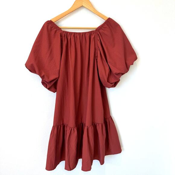 Entro Women’s Puff Sleeve Tiered Mini Dress Small Red Boho Casual Square Neck - Picture 11 of 11